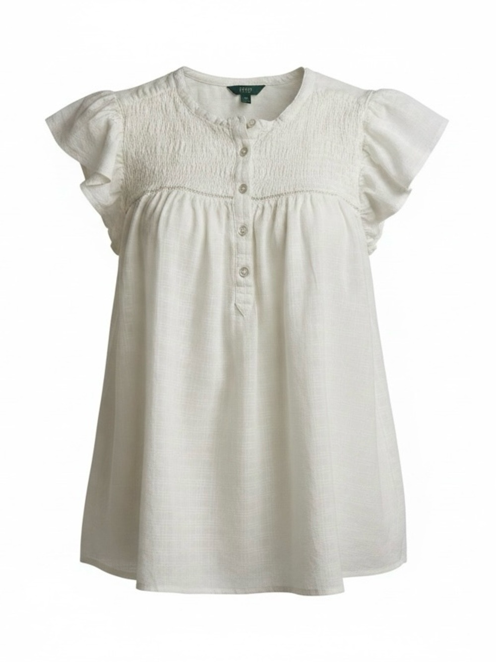 Terra & Sky Cream Smocked Button-Front Blouse